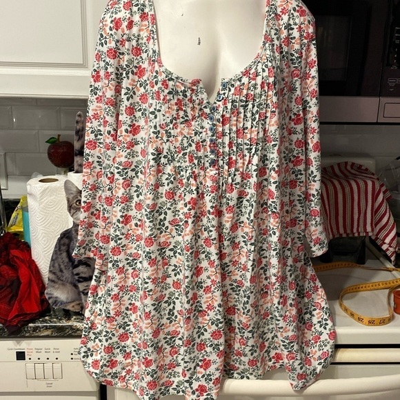 L womens Woman Within casual floral short sleeve stretch plus size top 4X - Picture 1 of 5